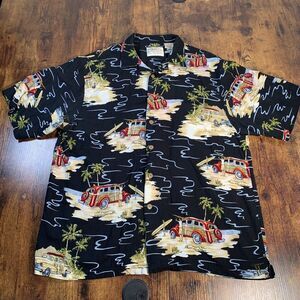 Vintage Car Print Black Casual Button Down Shirt